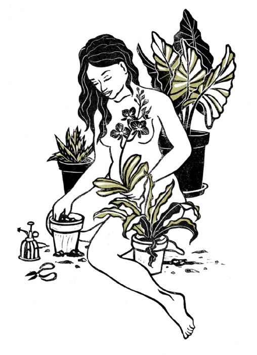 Jana Grabner, plantlady-linocut-personal, Illustra