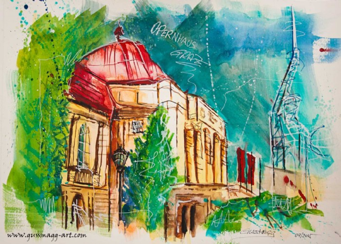 Reinhard Gussmagg, Aquarell Opernhaus Graz